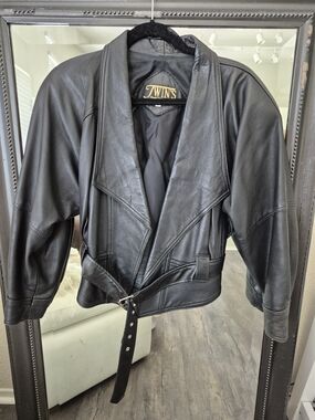 Black Leather Belted Jacket